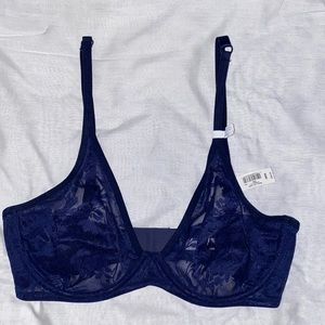 Love by Gap sheer floral bra in navy blue size 36DD.
